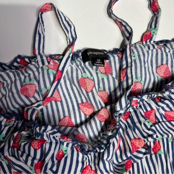 Girls' Striped Dress with Strawberry Print - Picture 2 of 2